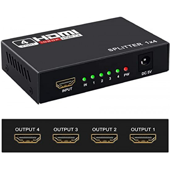 HDMI Splitter 1 in 4 Out, Gana 1X4 HDMI Splitter 