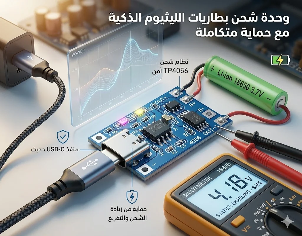 لوحة شحن بطارية ليثيوم من نوع سي، 1 امبير، موديل TP4056 - الصورة 2